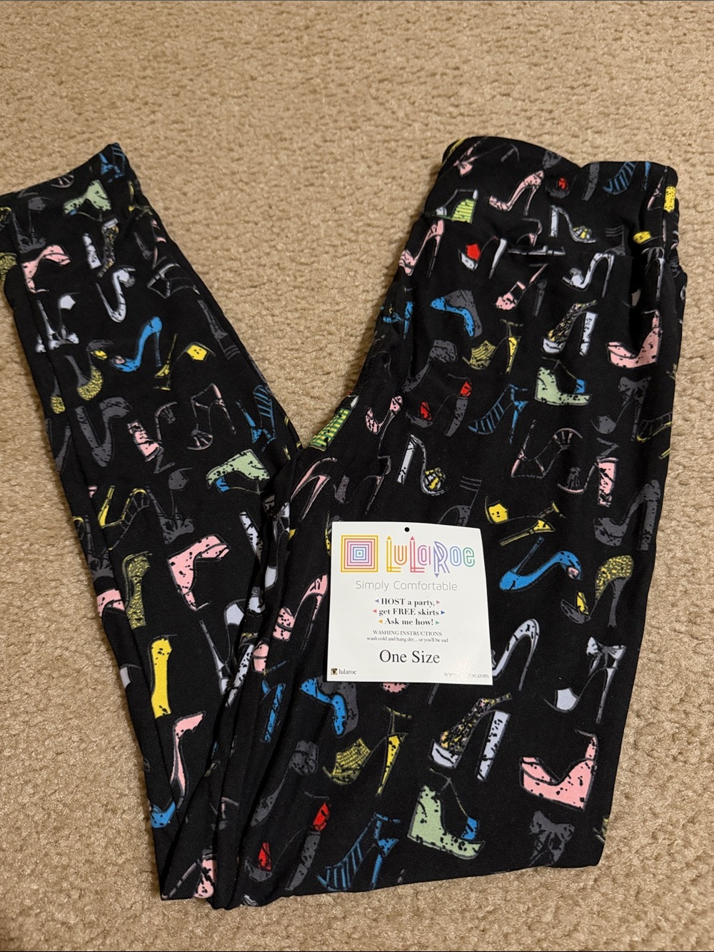 LuLaRoe Black Leggings with Colorful High Heel Pattern - OS